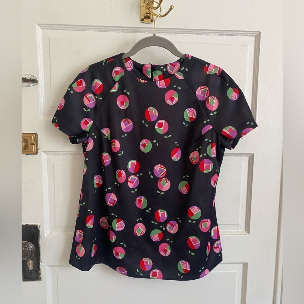 Retro Stylish Black and Pink Patterned Vintage Top Size Small